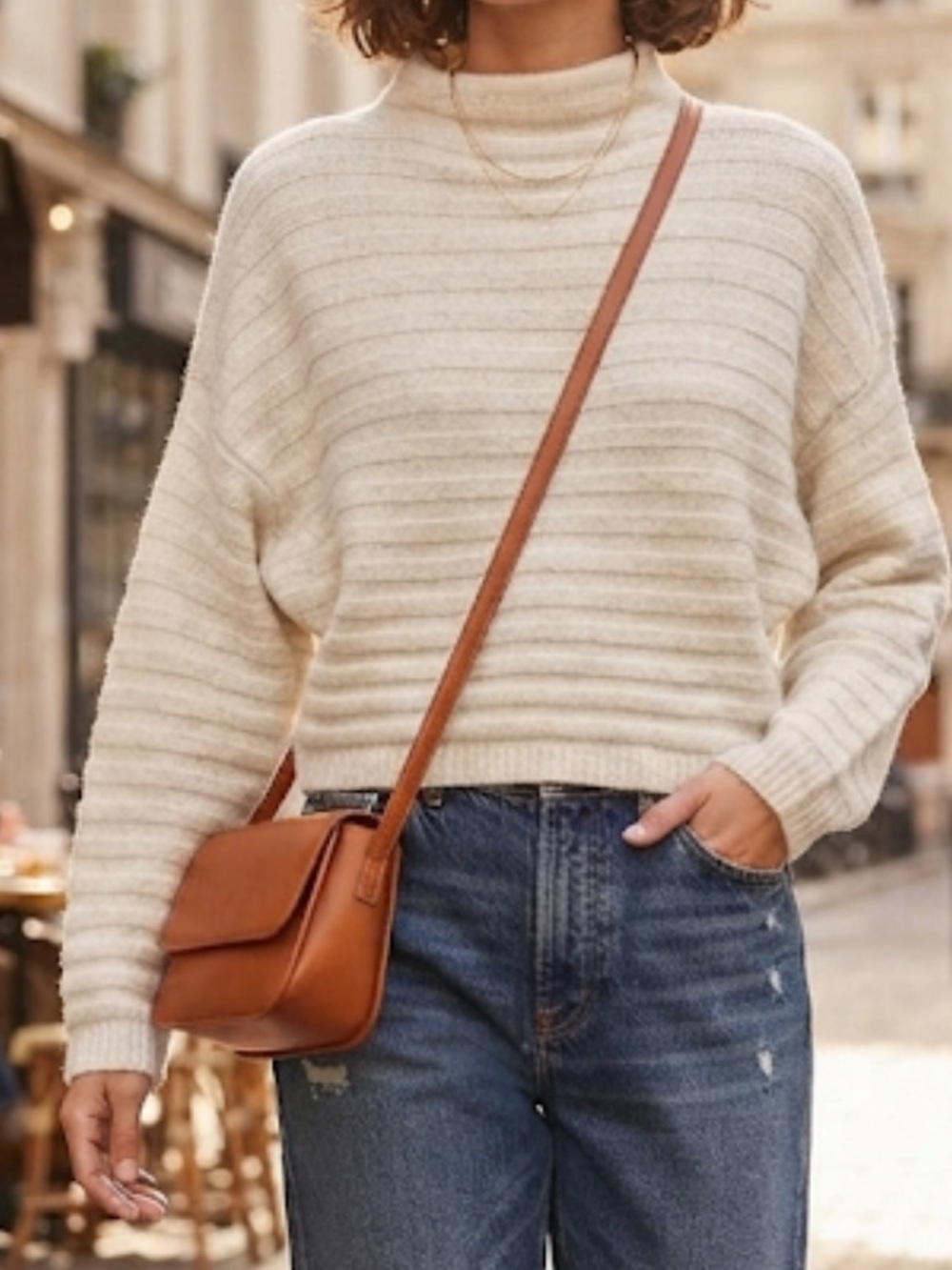 TARGET | Prologue Funnel Neck Ribbed Sweater Ivory Wool Blend Small